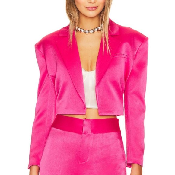 Alice + Olivia 'Shan' Cropped Satin Blazer Jacket, Candy Pink - Picture 1 of 3